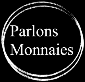 Logo blanc sur fond noir Parlons Monnaies