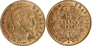 5 francs Or Napoléon III 1868 A TTB droit et revers