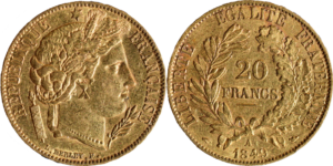 20 francs Cérès 1849 A TTB + Fautée droit et revers