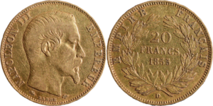 20 francs or Napoléon III 1855 D TTB droit et revers