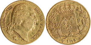 20 francs Louis XVIII 1818 A fautée droit et revers