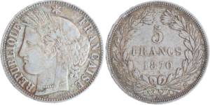 5 francs Cérès 1870 K Sans légende TTB droit et revers