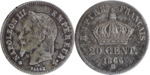 20 centimes 1866 BB Napoléon III SUP droit et revers