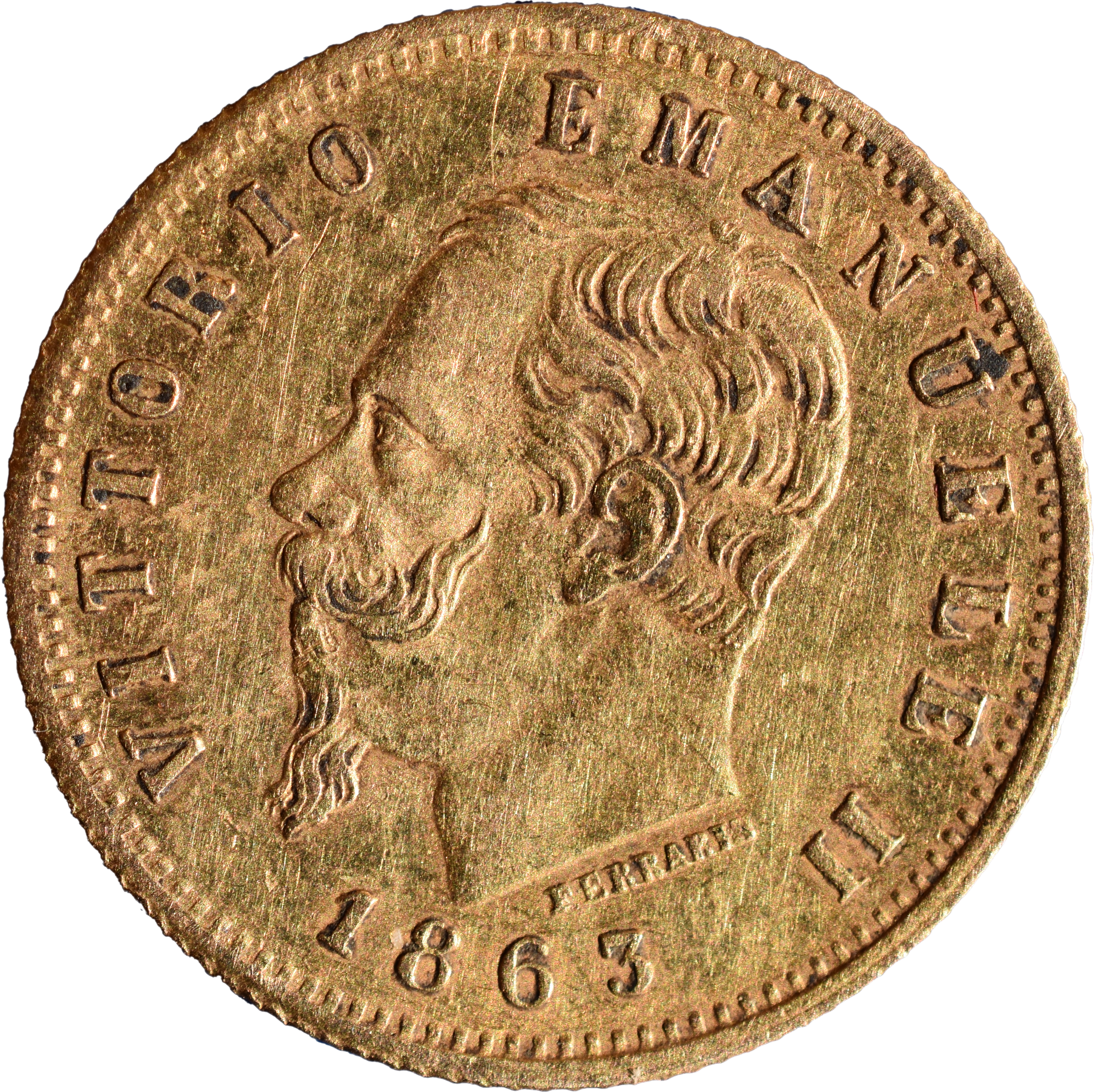 5 lire or Vittorio Emanuele II 1863 T SUP+/SPL droit