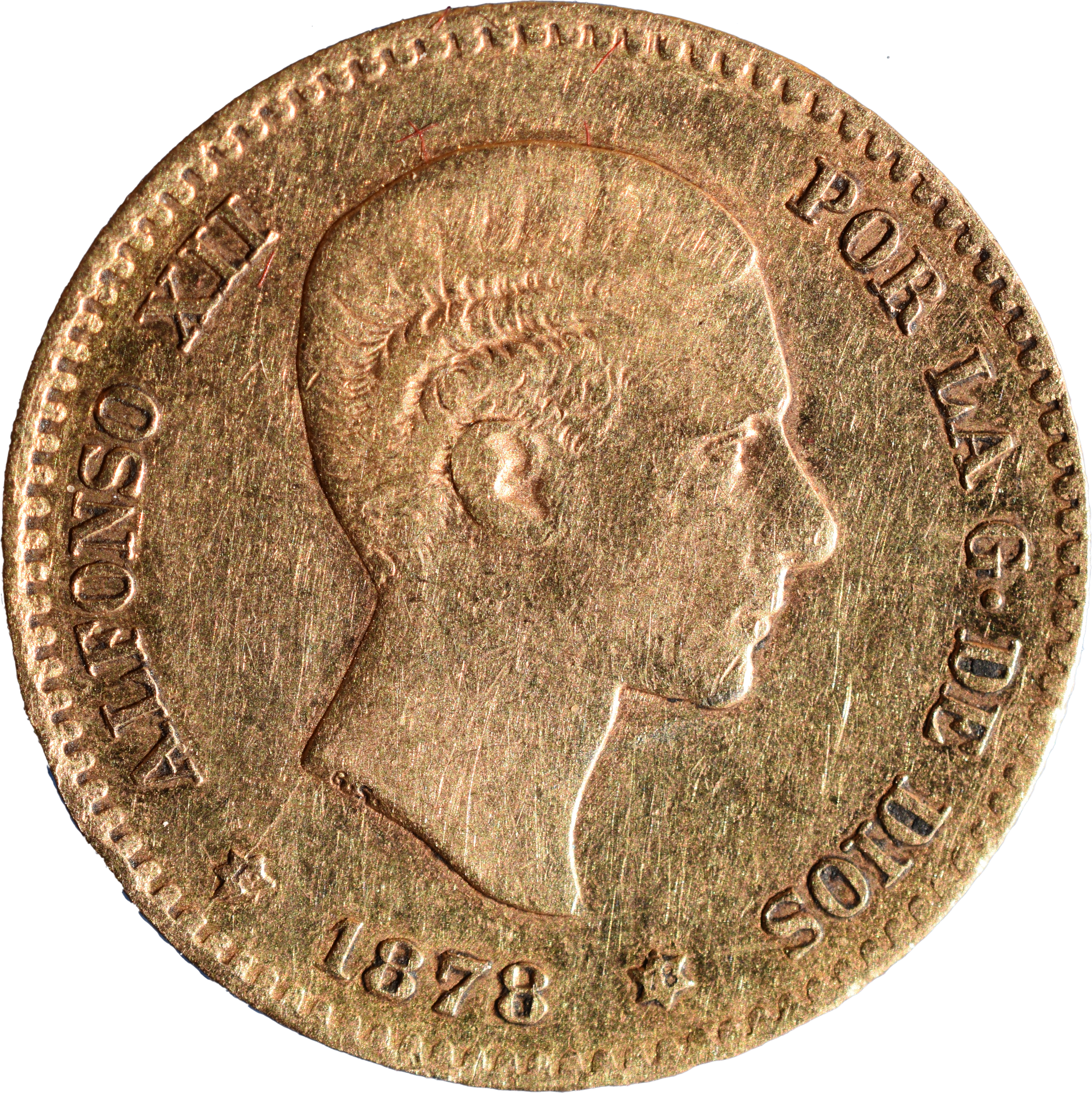 10 pesetas Alfonso XII 1878 TTB droit