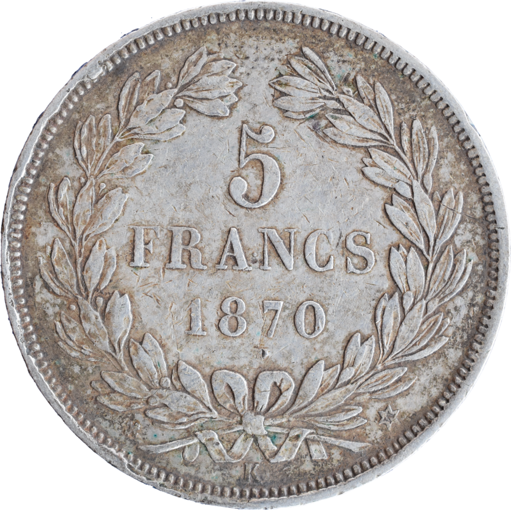 5 francs Cérès 1870 K Sans légende TTB revers