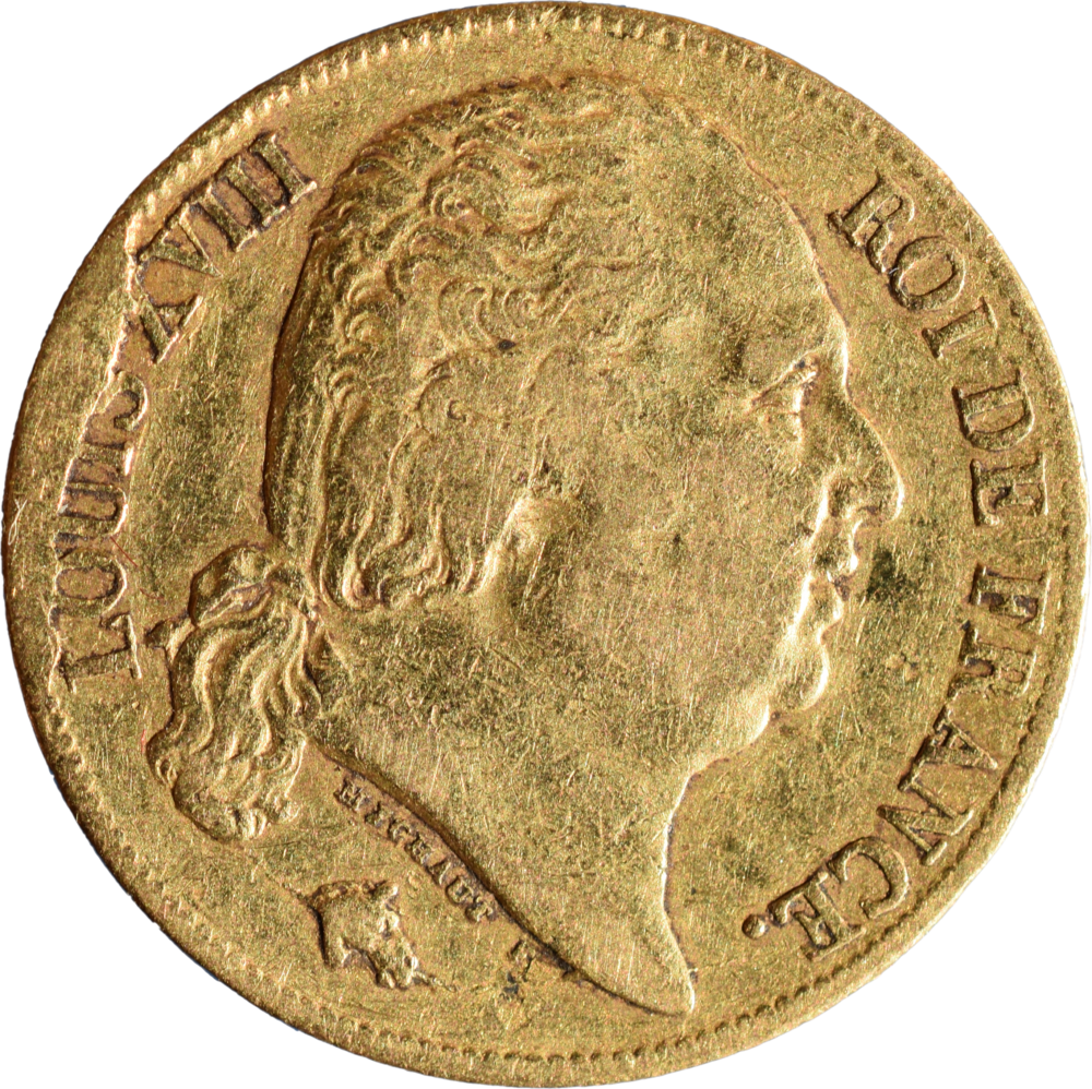 20 francs Louis XVIII 1818 A fautée droit