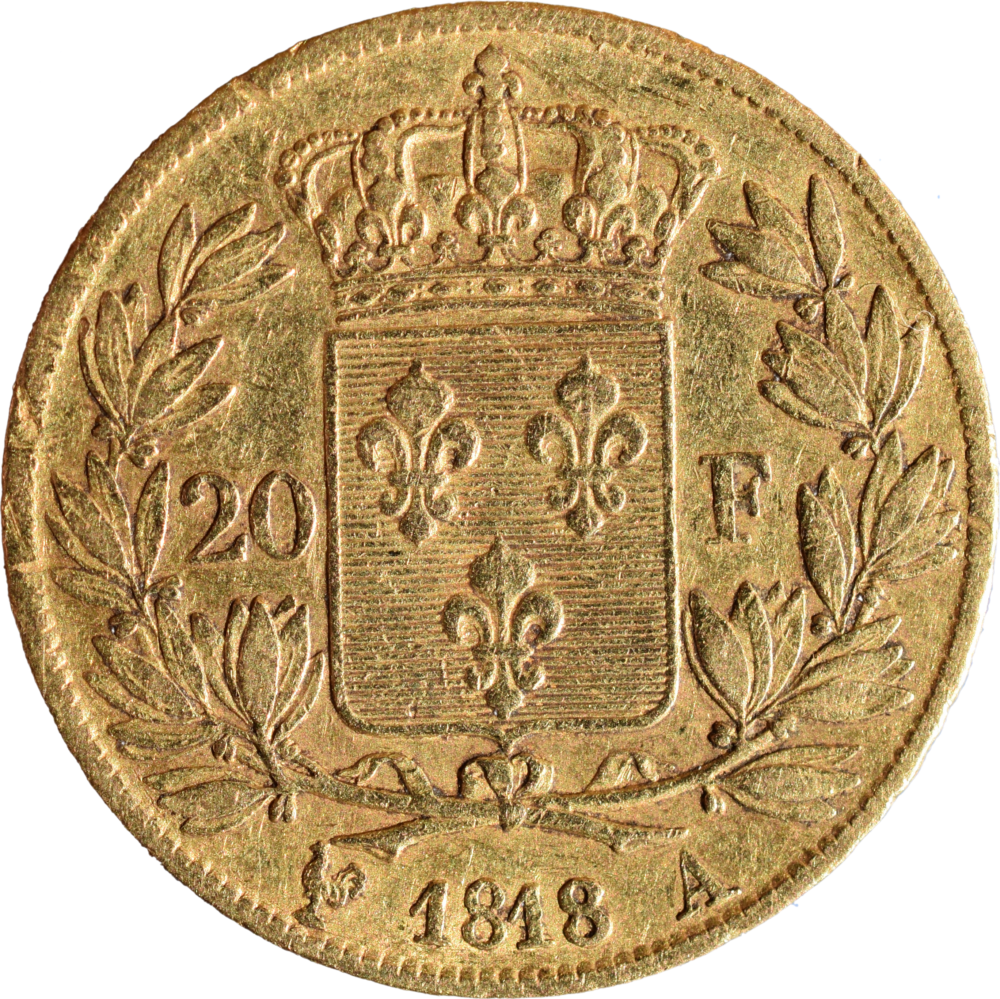 20 francs Louis XVIII 1818 A fautée revers