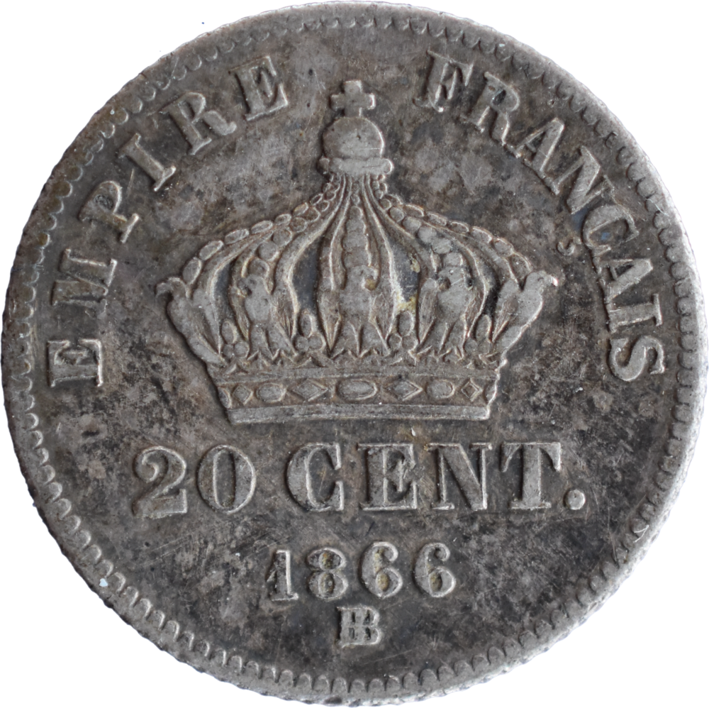 20 centimes 1866 BB Napoléon III SUP revers