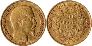 20 francs Louis-Napoléon Bonaparte 1852 A TTB droit et revers