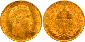 5 francs or Napoléon III 1854 A petit module SPL tranche cannelée droit et revers