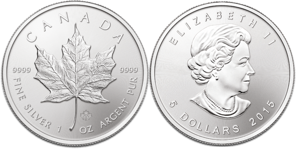 1 once argent Maple Leaf 2015 droit et revers