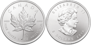 1 once argent Maple Leaf 2015 droit et revers