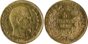 5 francs or Napoléon III 1856 A TTB droit et revers