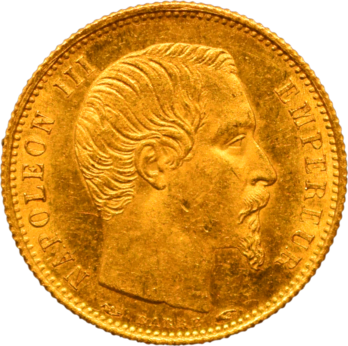 5 francs or Napoléon III 1854 A petit module SPL tranche cannelée droit