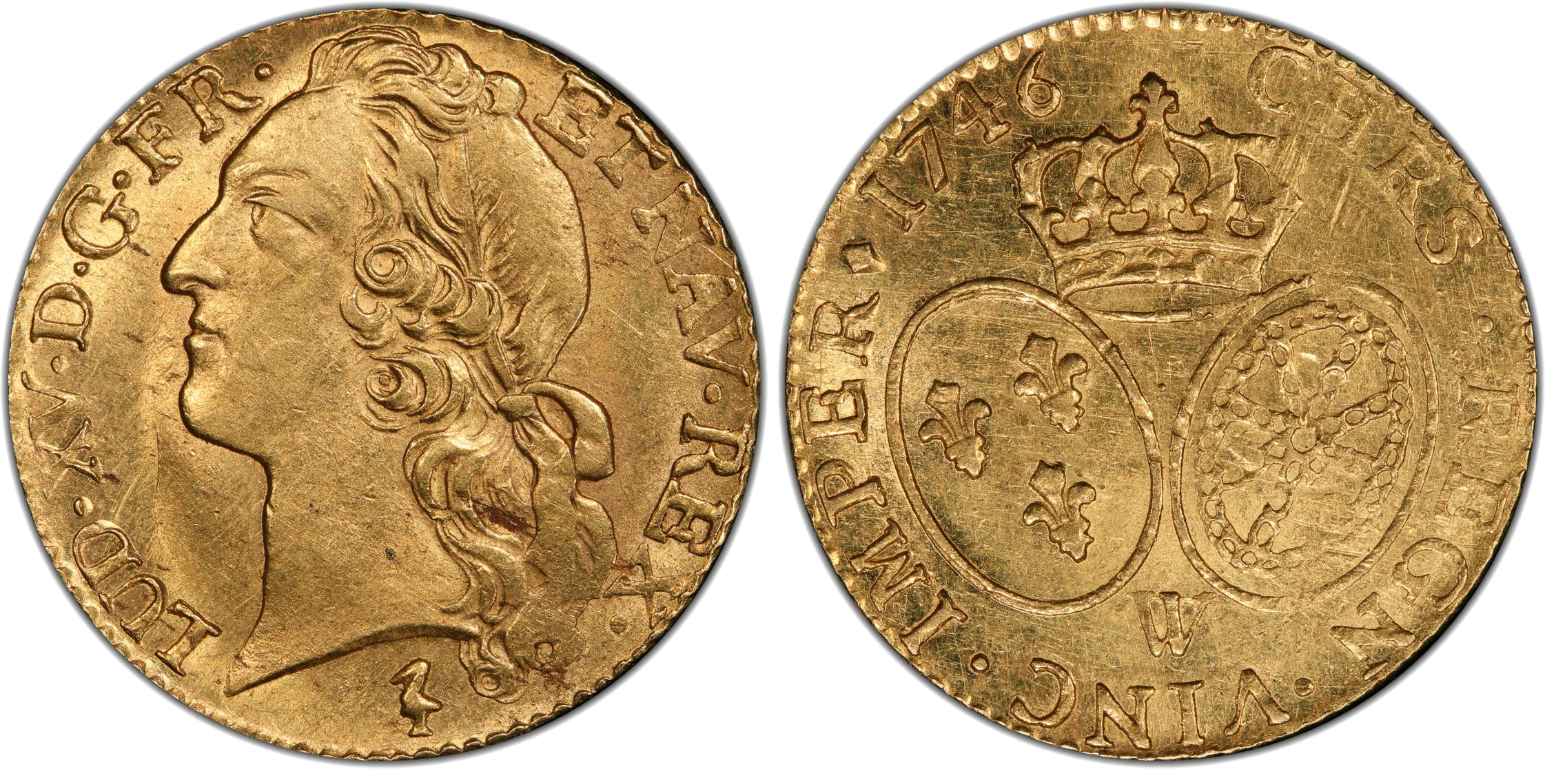 Louis XV louis d’or au bandeau 1746 W MS61 droit et revers