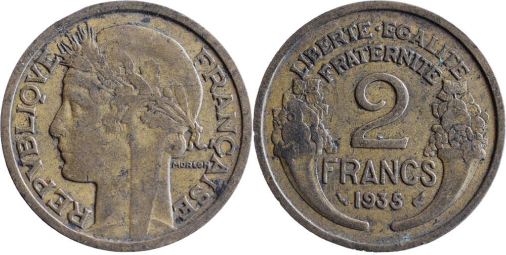 2 francs Morlon 1935 TB droit et revers