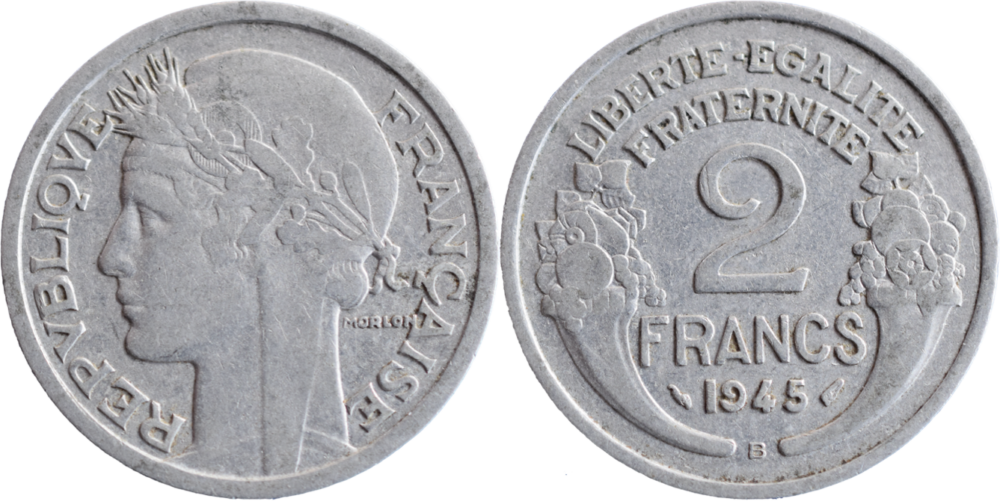 2 francs Morlon 1945 B TTB droit et revers