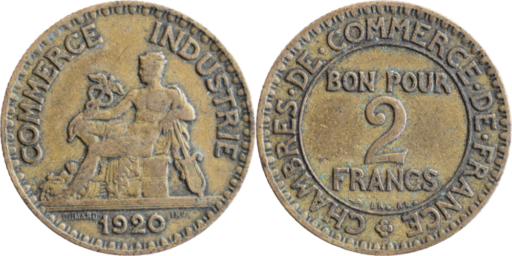 2 francs Chambre du commerce 1920 TB droit et revers