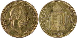 10 francs / 4 forint Franz Joseph I 1890 TTB tête ancienne droit et revers