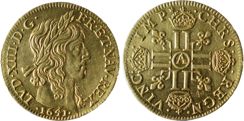 Louis d’or Louis XIII 1641 à la mèche longue Paris SUP/SPL droit et revers