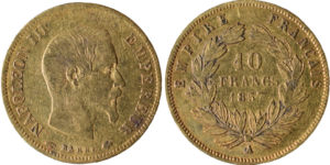 10 francs Napoléon III 1857 A TTB droit et revers