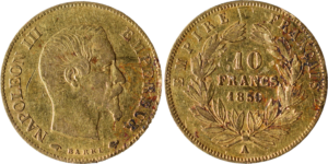 10 francs Napoléon III 1859 A TB droit et revers