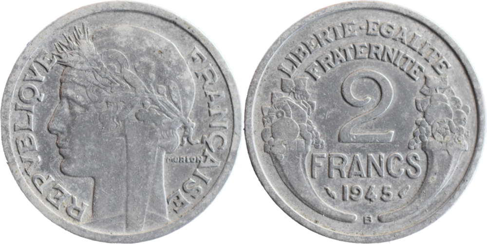 2 francs Morlon 1945 B TTB droit et revers