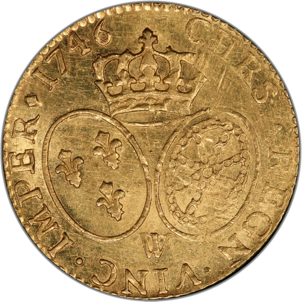 Louis XV louis d’or au bandeau 1746 W MS61 revers