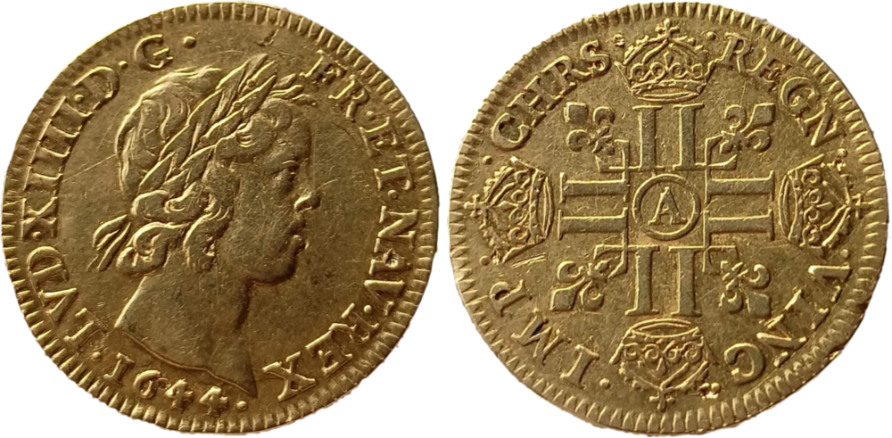 Louis XIV louis d'or à la meche courte 1644 A droit et revers