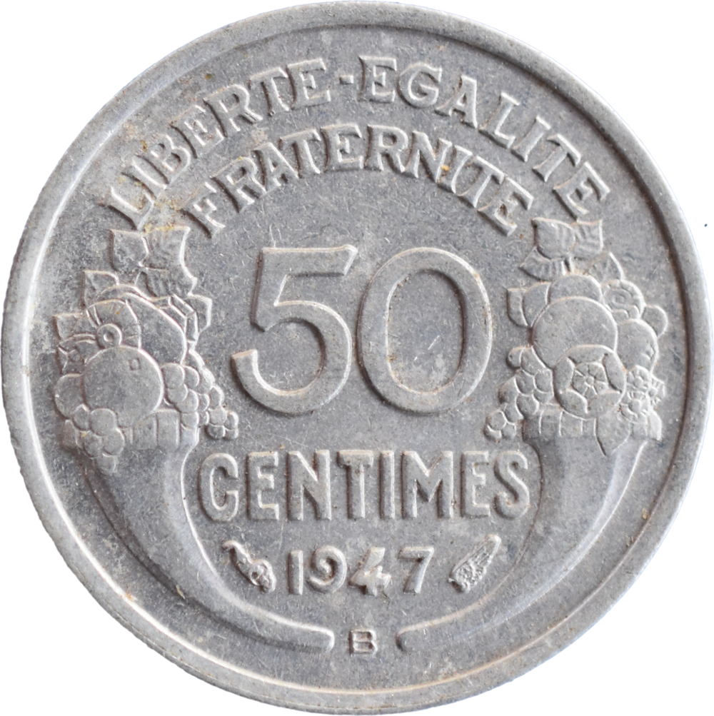 50 centimes Morlon 1947 B SUP revers