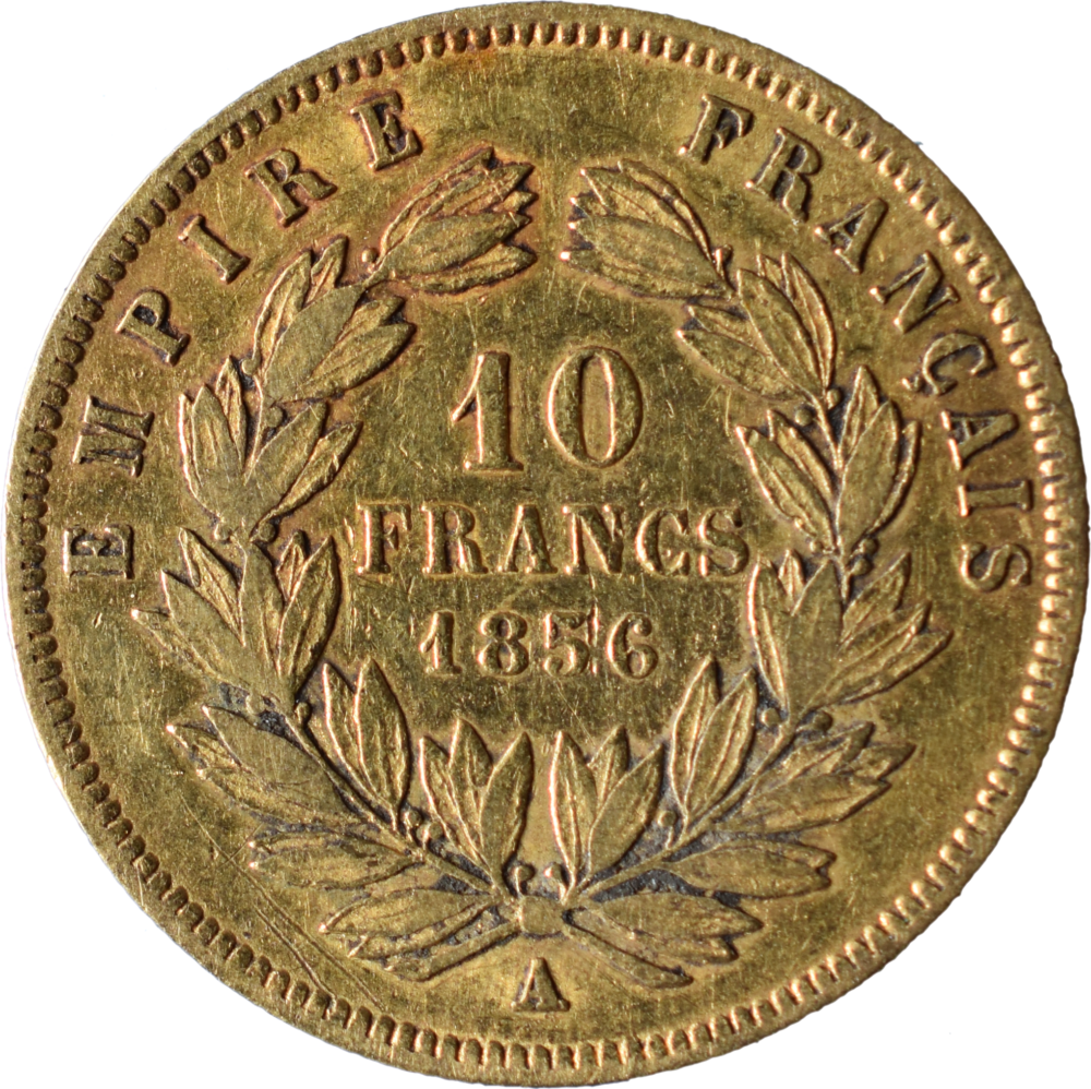 10 francs Napoléon III 1856 A TB revers