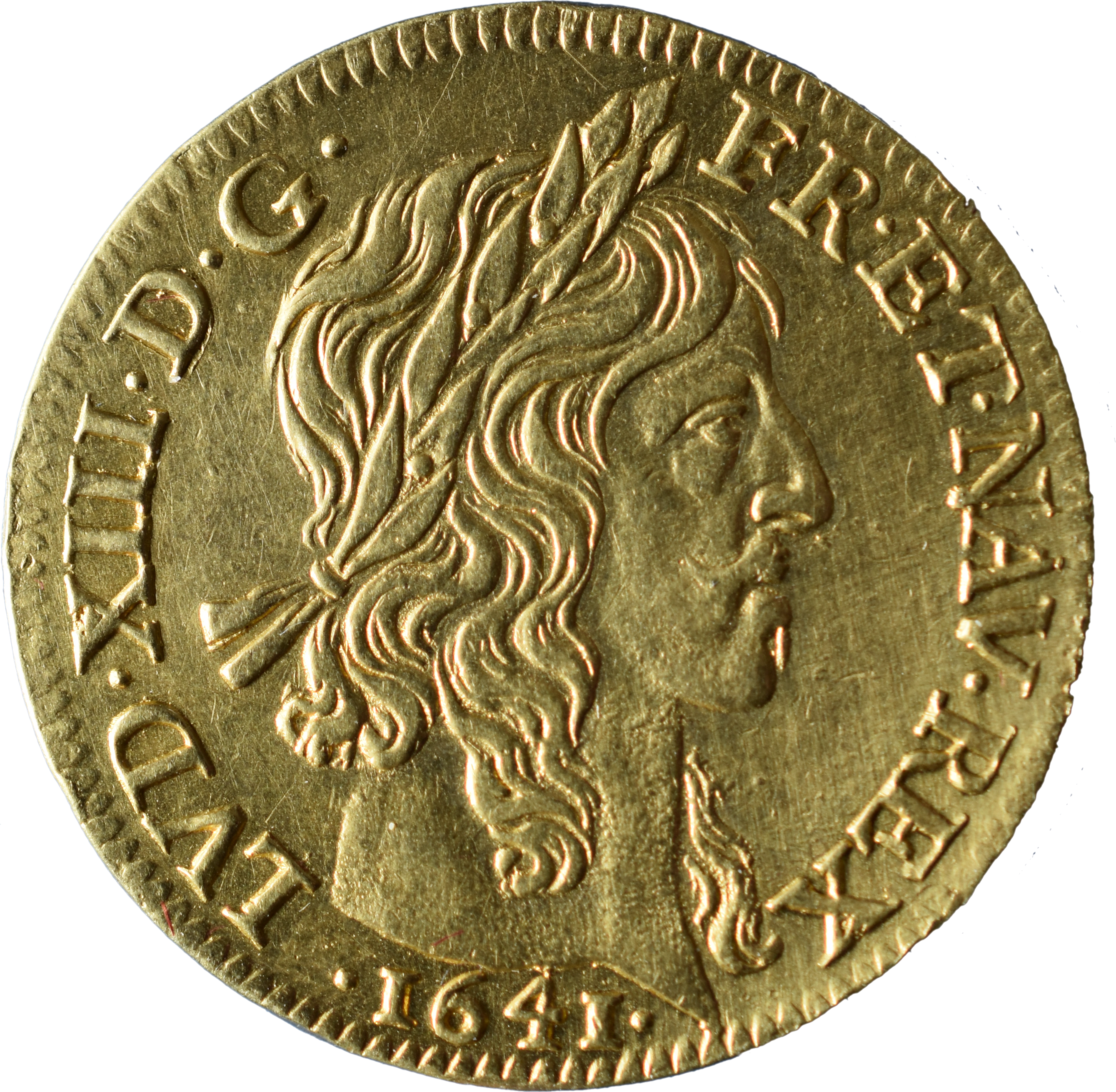 Louis d’or Louis XIII 1641 à la mèche longue Paris SUP/SPL droit