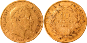 10 francs Napoléon III 1862 A TB droit et revers