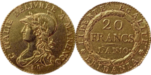 20 francs or République Subalpine An 10 SUP droit et revers