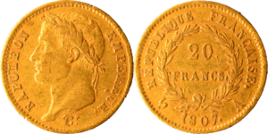 20 francs or Napoléon Empereur 1807 A SUP droit et revers