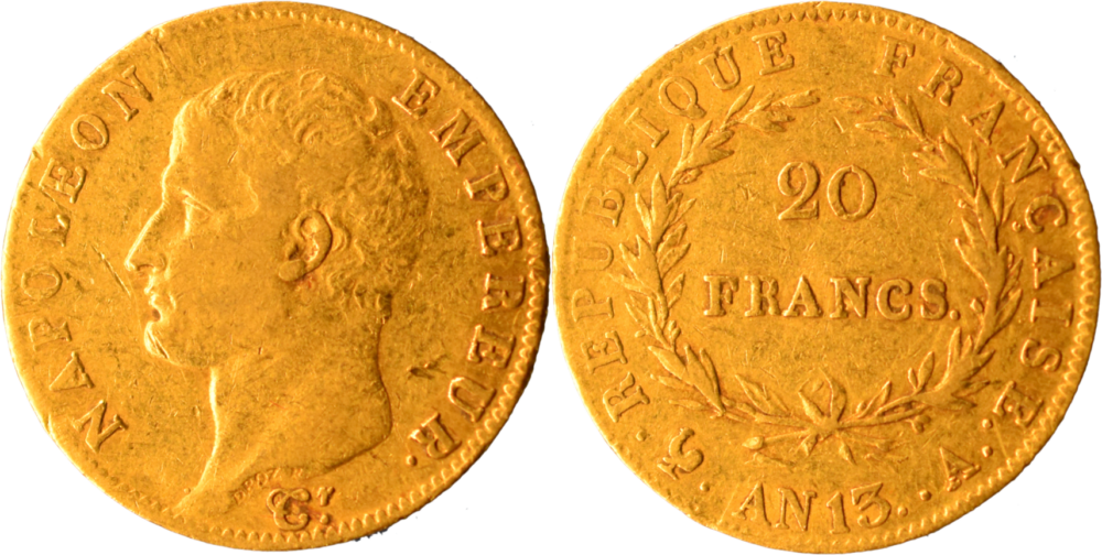 20 francs Napoléon an13 A TB droit et revers