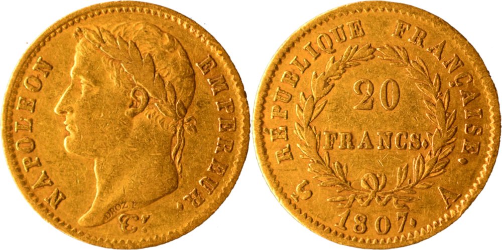 20 francs Napoléon 1807 A TTB droit et revers