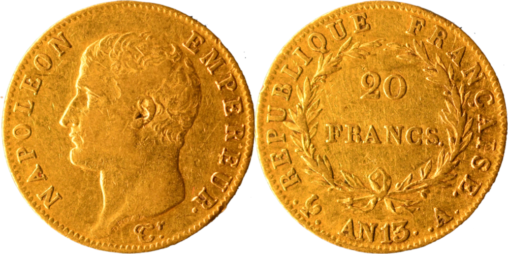 20 francs Napoléon an13 A TTB droit et revers