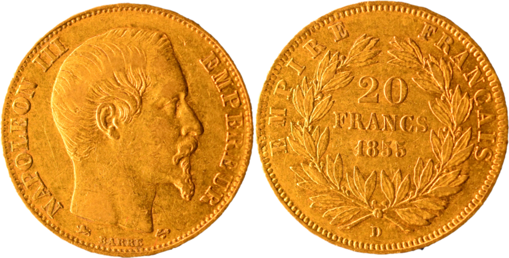 20 francs Napoléon III 1855 D TTB+ droit et revers