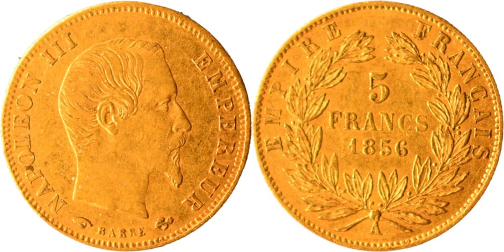 5 francs Napoléon III 1856 A TTB droit et revers