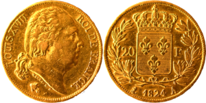 20 francs Louis XVIII1824 A SUP fautée droit et revers