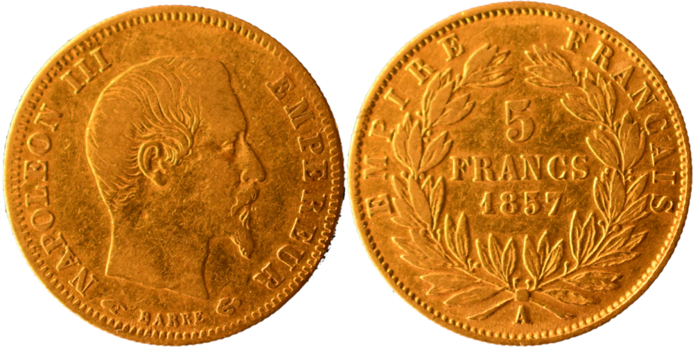 5 francs Napoléon III 1857 A TTB droit et revers