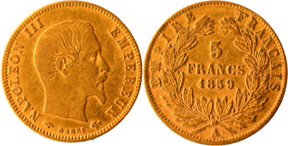 5 francs Napoléon III 1859 A TTB droit et revers