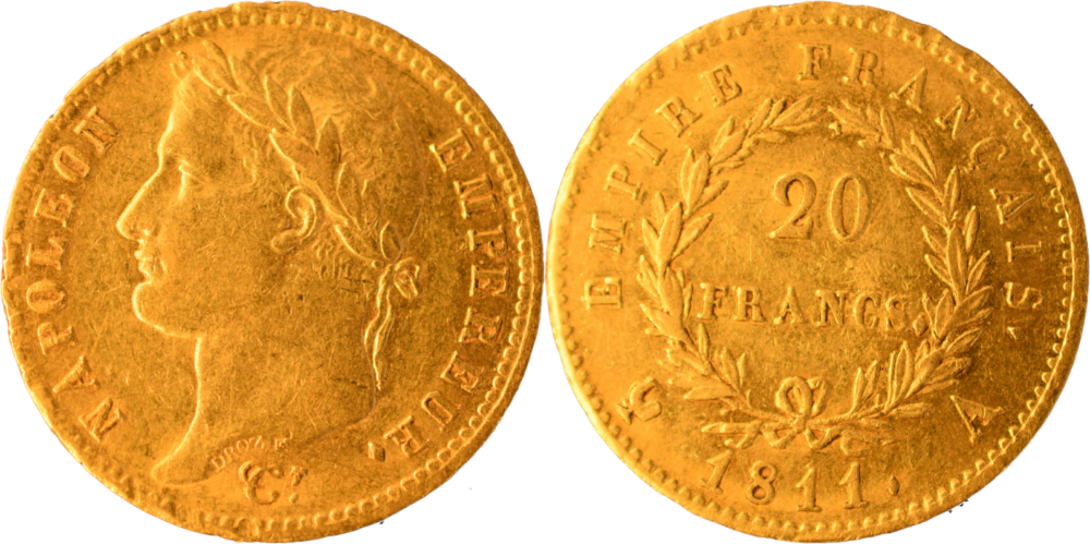 20 francs Napoléon 1811 A SUP droit et revers