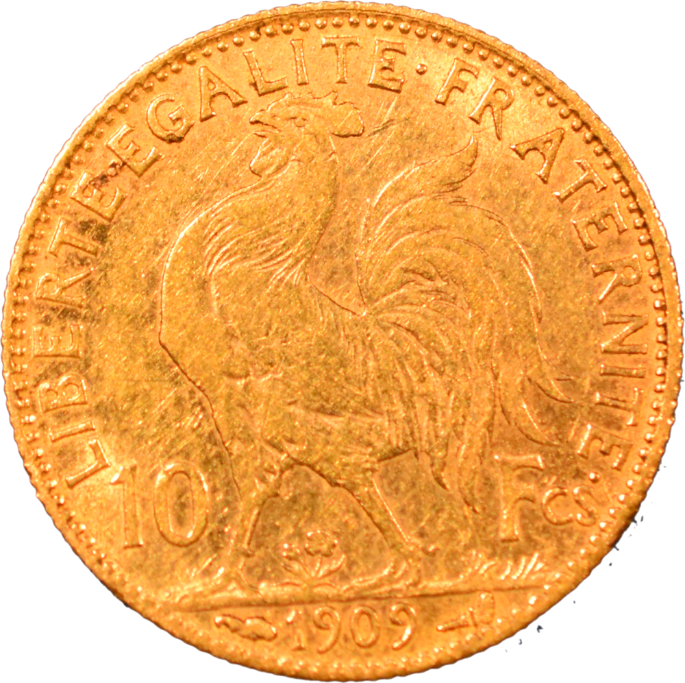 10 francs coq 1909 TTB revers