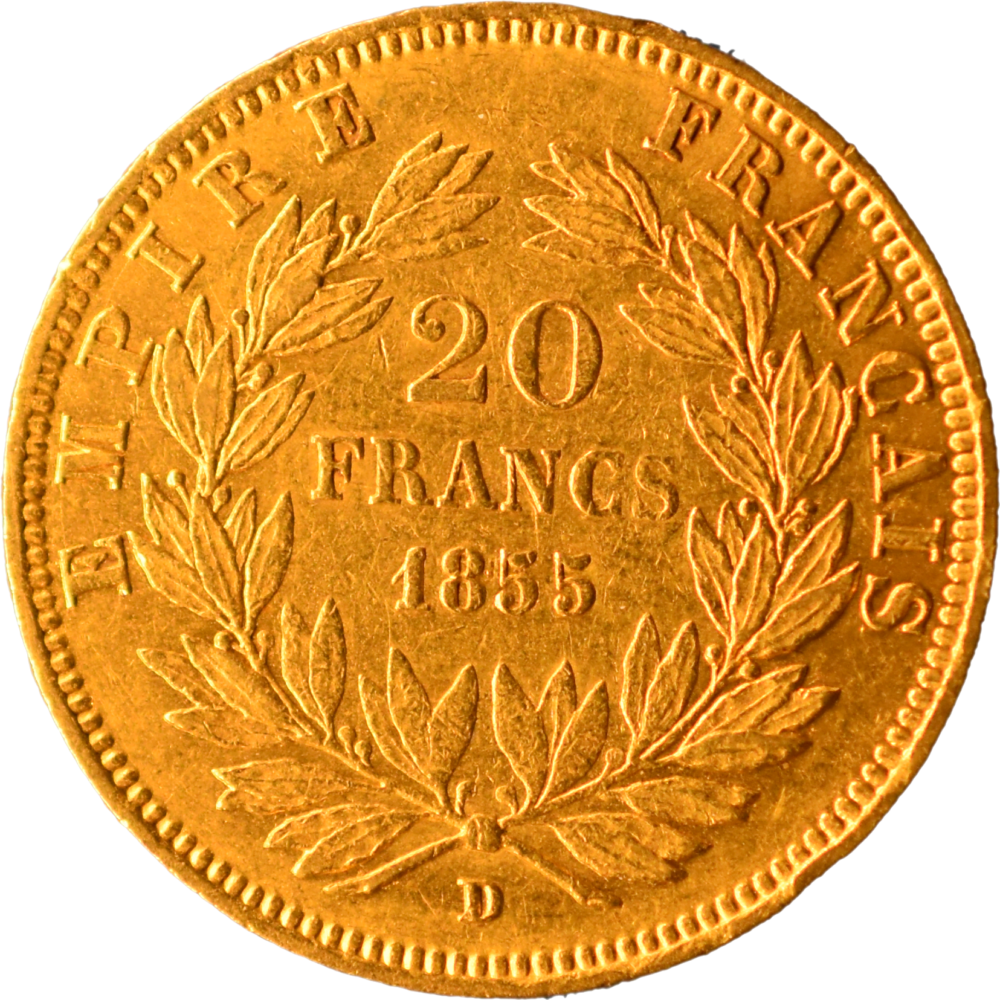 20 francs Napoléon III 1855 D SUP revers