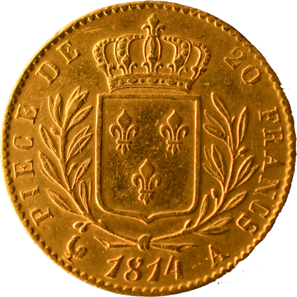 20 francs Louis XVIII 1814 A TTB revers