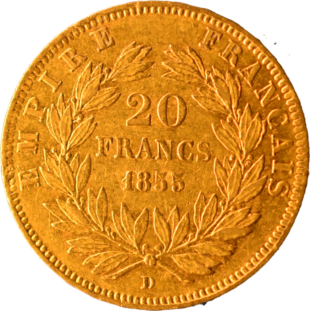 20 francs Napoléon III 1855 D TTB+ revers