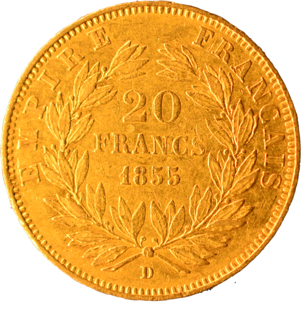 20 francs Napoléon III 1855 D TTB revers